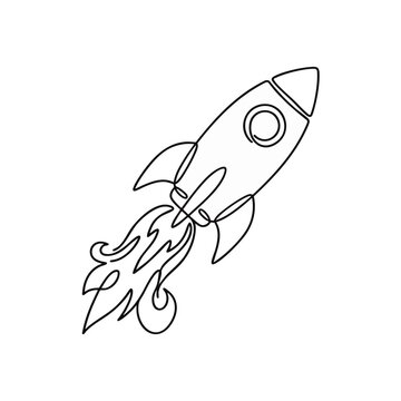 Dynamic upward trajectory rocket illustration with sleek flame detail, concept for financial growth, analytics dashboard, and SaaS performance metrics visualization