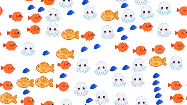 Cute cartoon ocean animals pattern
