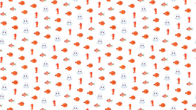 Seamless pattern of cartoon sea creatures