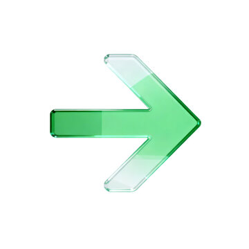 Transparent Green Glass Right Direction Arrow Icon On White Background