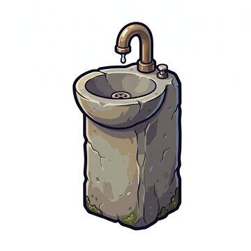 Old stone washbasin with bronze faucet illustration