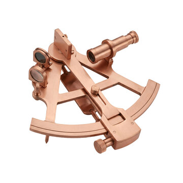 Copper sextant for sailing, isolated on transparent background