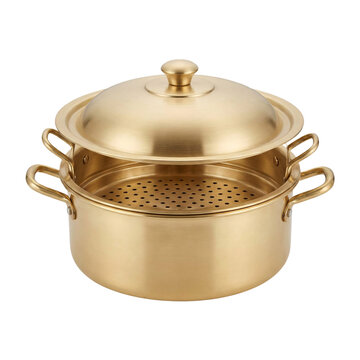 Brass steamer pot for cooking, isolated on transparent background