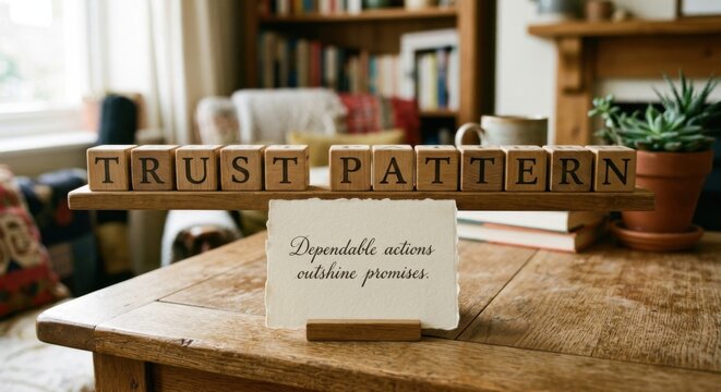 Wooden Blocks Spelling TRUST Above a Handwritten Quote about Dependable Actions