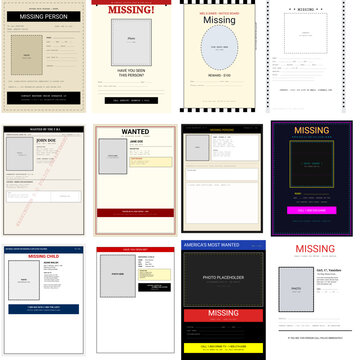 Set of 12 Missing Person and Wanted Poster Templates - Editable Design Collection