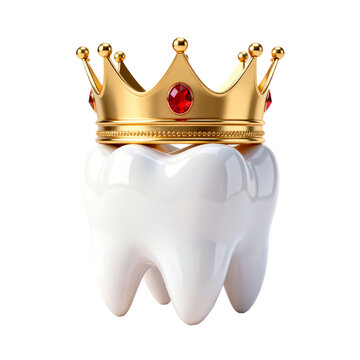 Golden Crown Adorned White Molar on Plain Background