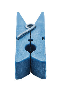Blue plastic clothespin isolated on white