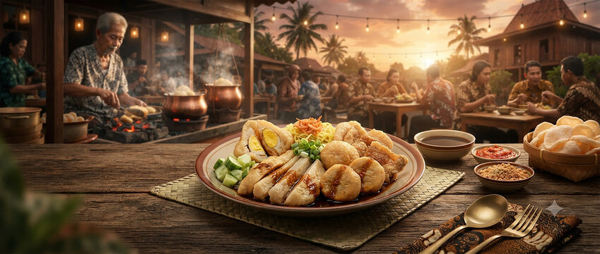 Traditional Indonesian Pempek Palembang Fish Cake Served with Cuko Sauce and Noodles