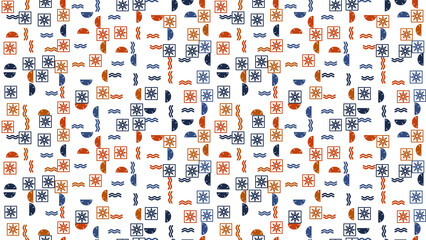 Nautical pattern with compass roses and waves © fifi