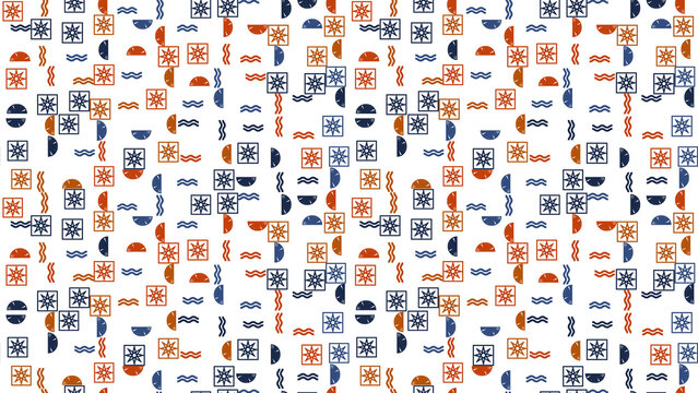 Nautical pattern with compass roses and waves