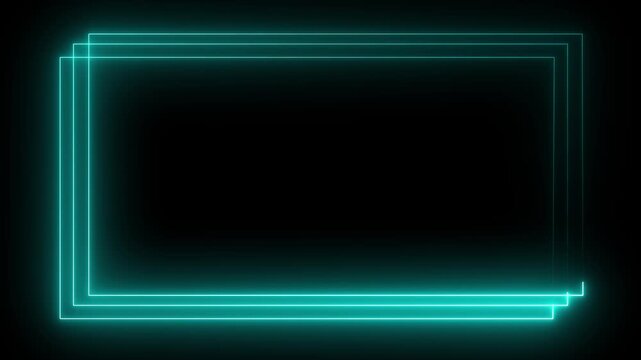 Neon cyan glowing rectangular frames abstract motion background, with pulsing light, effect blue