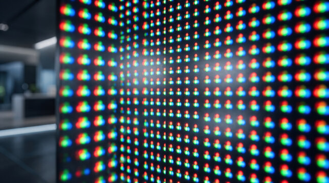 Glowing pixel structure forming colorful digital display with vivid light and futuristic depth