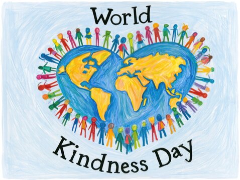 World kindness day colorful illustration with diverse people and globe