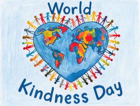 World kindness day heart with diverse people illustration