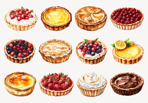 Assorted Delicious Fruit Tarts Element Design Set