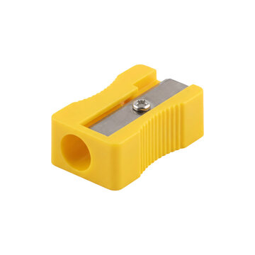 Yellow hand sharpener for classroom, isolated on transparent background