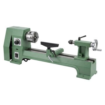 Green mini lathe for woodturning, isolated on transparent background