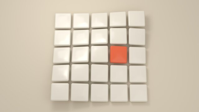 White tile grid array and eye-catching orange-red squares