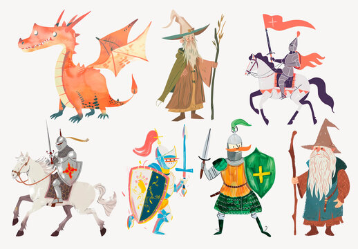 Fantasy Characters In Medieval Setting Element Design Collection