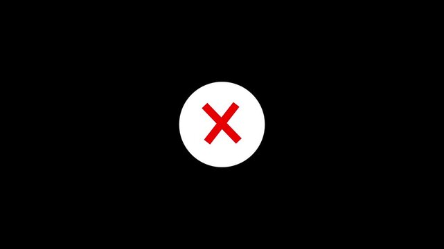 Animated wrong mark white icon appearing 4k video and animation