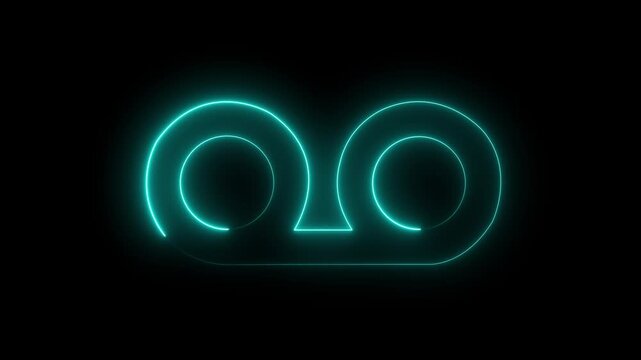 Two infinity glowing neon rings of colorful pink and purple circles intertwined and spinning - looped