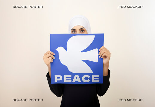 Peace Symbol Held By Woman Sign Mockup PSD