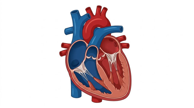 Cross section of human heart showing chambers and blood flow direction vector illustration