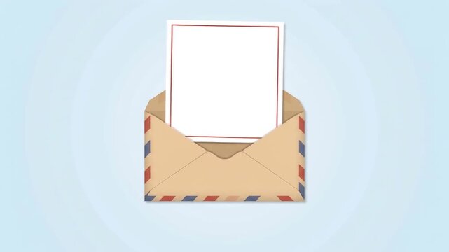 Open envelope displaying blank card on blue background