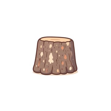 Cute tree stump illustration on white background, wooden log vector icon for nature and forest design elements.
