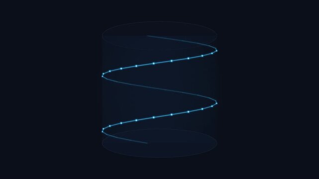 Abstract Glowing Helix Animation Wrapping Around A Cylinder