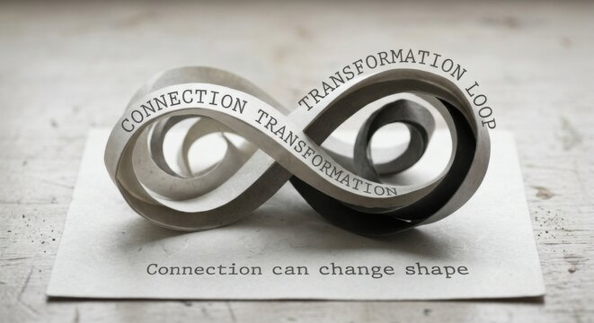Folded Paper Infinity Symbol with Transformation and Connection Text