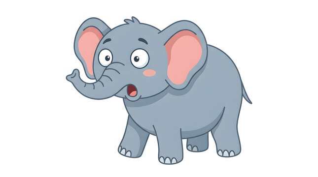 Surprised cartoon baby elephant with open mouth. Cute kawaii grey animal character showing shock or amazement. Flat vector isolated on white.
