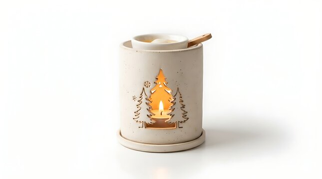 Ceramic wax warmer with christmas tree cutout design isolated on white background
