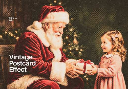 Vintage Christmas Postcard Photo Effect