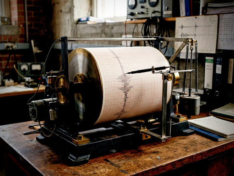 a seismograph machine detecting an earthquake in real time
