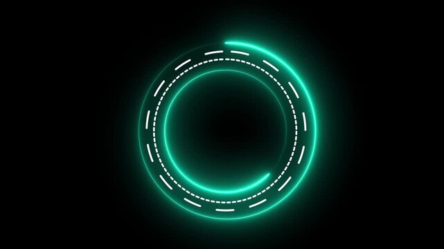Futuristic neon cyan circular hud with animated dashes on black background, abstract animation circle Motion graphics of concept.