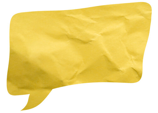 Wide yellow wrinkled paper speech bubble with curved left tail