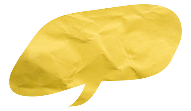 Long yellow paper speech bubble with curved lower tail