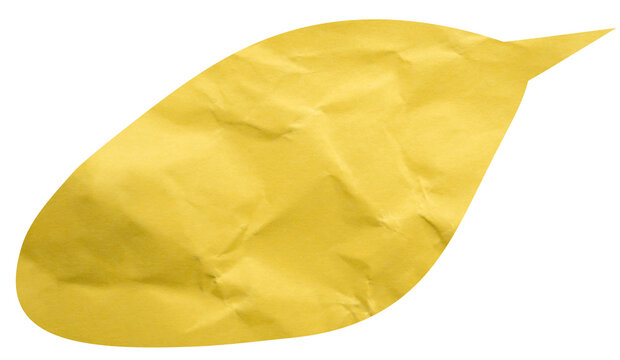 Yellow crumpled paper speech bubble tapering to the right