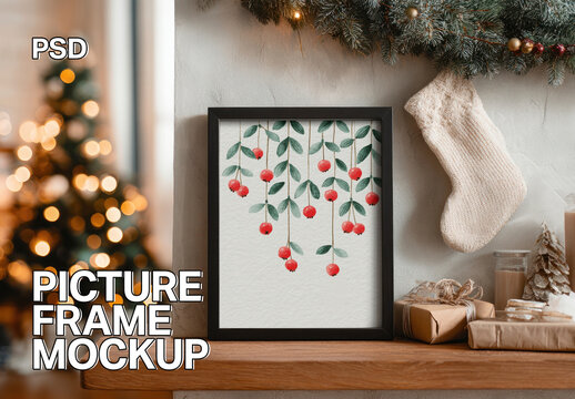 Festive Frame Mockup With Decorations PSD