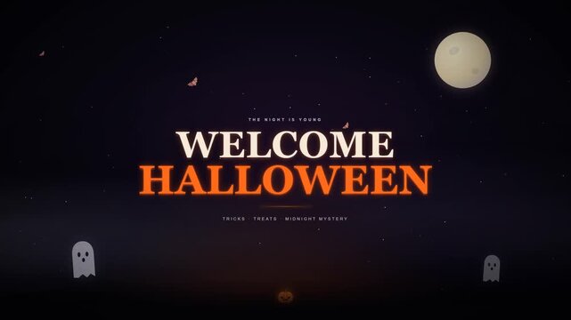 Simple motion graphic video animation of halloween theme in dark background