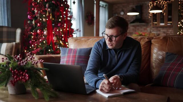Young Psychologist Listening Attentively During an Online Consultation and Writing Important Details in a Notebook at Home. Online Work at Home With Listening to a Client and Writing notes