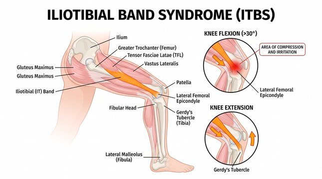 Iliotibial band syndrome medical diagram showing knee anatomy