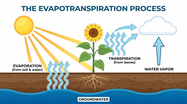 Scientific diagram illustrating the process of evapotranspiration
