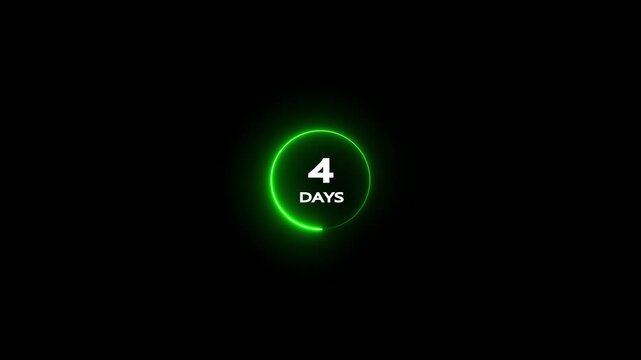 Countdown showing four days left with a bright green neon circle accentuating the text against a solid black backdrop for time-sensitive alerts