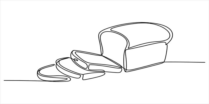Fresh sliced bread loaf drawn with a single continuous line style for bakery and food design concepts