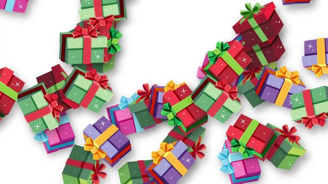 Colorful 3D Gift Boxes Bursting and Floating on White Background