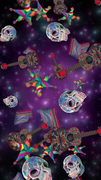 Mexican Dia de los Muertos Objects Falling Animation