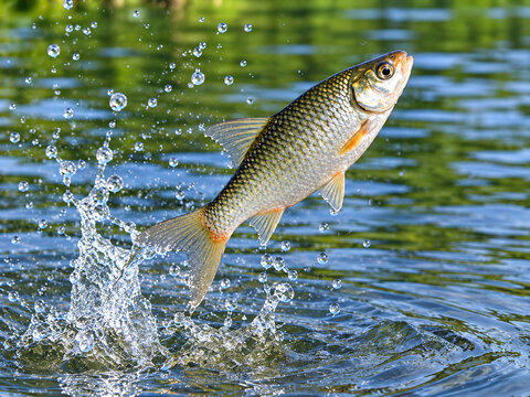 Punti Fish Leaping Out of Water in a Freshwater Pond