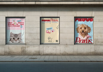 Pet Store Window Advertisement Poster Mockups PSD